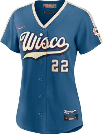 Nike Christian Yelich Milwaukee Brewers City Connect Nike Womens MLB Stadium Jersey in Green | RW260H3FMZ9-L9W