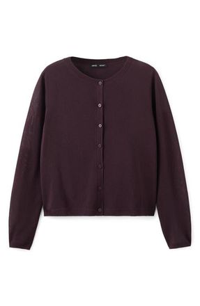 Mango Fine Knit Crewneck Cardigan in Wine at Nordstrom, Size X-Small