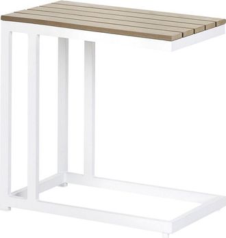 Beliani Beliani - Mesa Auxiliar De Jard&iacute;n Exterior Madera Pl&aacute;stica Clara Y Base Blanca Messina