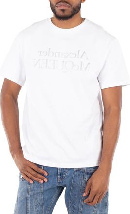 Alexander McQueen Alexander Mcqueen Mens White / Silver Reflective Reverse Logo T-Shirt, Size Medium
