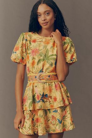 Farm Rio x Anthropologie Belted Tiered Mini Dress
