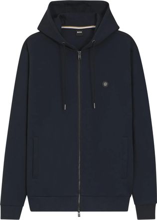 HUGO BOSS Minimalist Zip-Up Hoodie with Drawstring Hood and Logo Patch