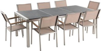 Beliani Conjunto de comedor 8 personas de granito, acero inoxidable gris