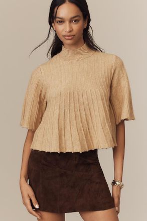 Maeve Short-Sleeve Mock-Neck Swing Sweater