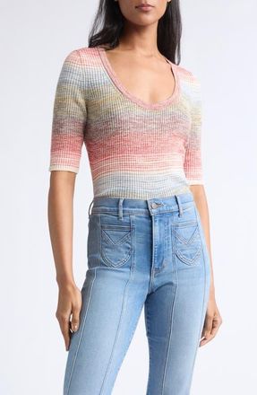 Veronica Beard Archibald Scoop Neck Top in Orange Flame Mustard Multi at Nordstrom, Size X-Small