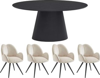 Vente-Unique Conjunto mesa ANTELADA + 4 sillas GULSUN - Negro y beige