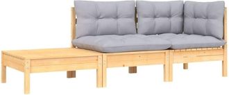 vidaXL Juego Muebles Jard&iacute;n 3 Pzas Con Cojines Gris Madera Pino Maciza Vidaxl