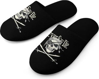 Generic Skull Never Say Die Warm Mens Slippers Slip On Soft Fleece House Shoes Winter Indoor Outdoor