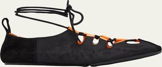 Alaia Nylon Lace-Up Ballerina Flats