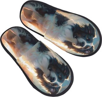 Generic WomenS MenS Indoor House Slippers Border Collie Travel Slippers Non Slip Couple Slippers Cosy House Bedroom Shoes For Indoor Gifts Winter L