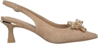 Alma En Pena Slingback Pump met Juweeldetail - Dames - Pumps - Beige - 37 EU - Leer - Schoenen