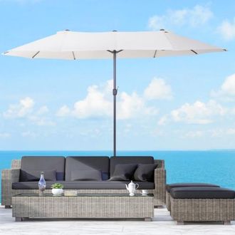 Beliani Sombrilla De Jard&iacute;n, Sombrilla De Mercado, Sombrilla Doble, Sombrilla De Patio Con Manivela, Ovalada, Beige, 455 X 270 X 240 Cm
