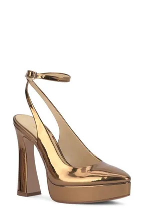 Jessica Simpson Nelica Ankle Strap Platform Pointed Toe Pump in Bronze at Nordstrom, Size 9.5