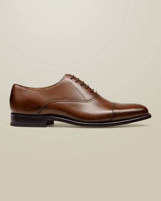 CHARLES TYRWHITT Mens Leather Lace Up Oxford Shoes In Dark Tan