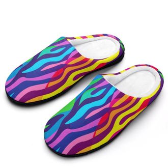 Generic Colorful Zebra Print Womens Slippers Warm House Slippers Indoor House Shoes with Anti-Skid Rubber Sole