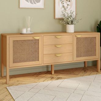 IDMarket Credenza bassa edhen 140 cm, 2 ante e 3 cassetti, legno e vimini