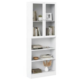 Dmora Dmora - Estante Para Libros Chedeng, Estante De Oficina, Porta Libros M&oacute;vil, Biblioteca, 79x28 H203 Cm, Blanco
