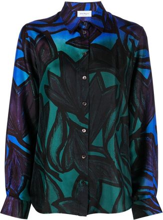Ferragamo graphic-print silk shirt - women - Silk - 42 - Black