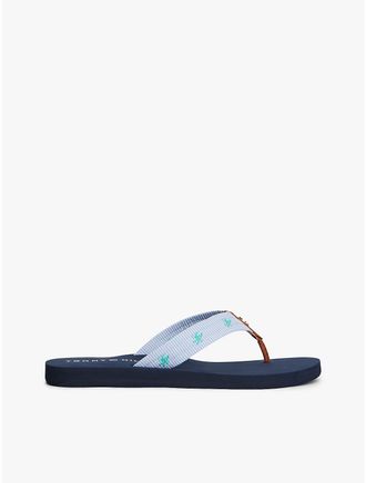 Tommy Hilfiger Womens Embroidered Monogram Canvas Flip Flop - Medium Green - US 8 / EU 38.5