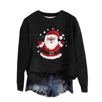 Generic Ladies Jumpers Womens Xmas Jumper Santa Claus Casual Sweaters Penguin Lightweight Wine Glass Pullover Sweatshirt Fair Isle Chunky Knit Long Sleeve Str