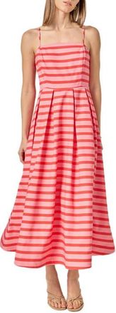 English Factory Stripe Sleeveless Maxi Dress in Pink/Orange Stripe at Nordstrom, Size X-Small