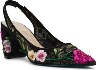 Betsey Johnson Lira Pointed Toe Slingback Pump in Black Multi Floral at Nordstrom, Size 8.5