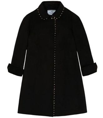 Prada Black Wool Blend Coat with Crystal Detailing Size M