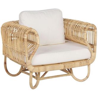 Beliani Beliani - Sill&oacute;n Silla De Rat&aacute;n Natural Con Cojines De Algod&oacute;n Mimbre Dise&ntilde;o Boho Dolcedo
