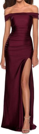 La Femme Jersey Prom Gown In Dark Berry
