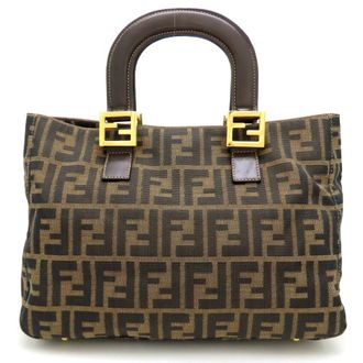 Fendi Zucca Brown Canvas Leather Tote Bag (Pre-Owned)