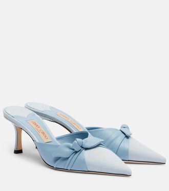 Jimmy Choo London Livi bow-detail leather-trimmed canvas mules
