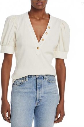 Derek Lam Heather V-Neck Puff Sleeve Top In Off White