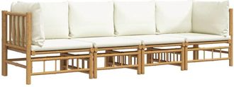vidaXL Set De Muebles De Jard&iacute;n 4 Piezas Bamb&uacute; Y Cojines Blanco Crema Vidaxl