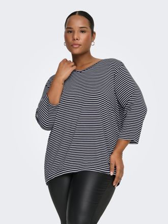 Only Carmakoma 3/4-Arm-Shirt ONLY CARMAKOMA CARLINA 3/4 SLEEVE V-NECK BLOUSE JRS, Damen, Gr. L, night sky stripes:cloud dancer, Jersey, Obermaterial: 96% Viskose, 4%