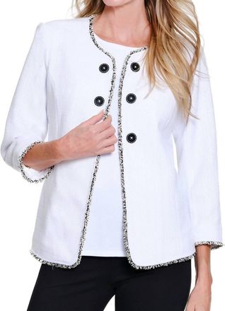 Multiples Fringe-Trim Tweed Jacket In White