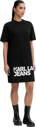 Karl Lagerfeld Logo T-shirt Jurk - Dames - Korte kleedjes - Zwart - XS - Katoen - Kleedjes