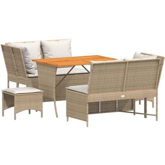 vidaXL Juego De Sof&aacute;s Jard&iacute;n Con Cojines 5 Pzas Rat&aacute;n Sint&eacute;tico Beige Vidaxl
