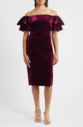 Eliza J Off the Shoulder Ruffle Cocktail Dress in Wine at Nordstrom Rack, Size 2