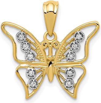 Diamond2Deal 14k Yellow Gold and Rhodium Diamond Butterfly Pendant