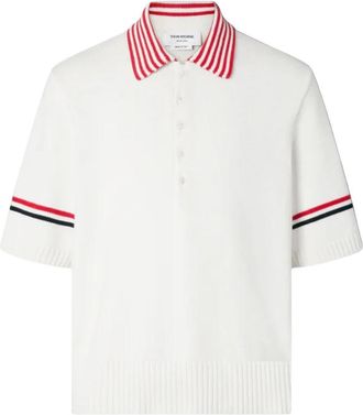Thom Browne Sailboat Jersey Stitch RWB Stripe Rugby Polo Shirt - Heren - Polos - Wit - S - Katoen - Tops