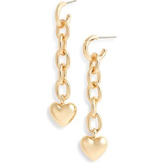 Open Edit Puffy Heart Chain Drop Earrings in Gold at Nordstrom