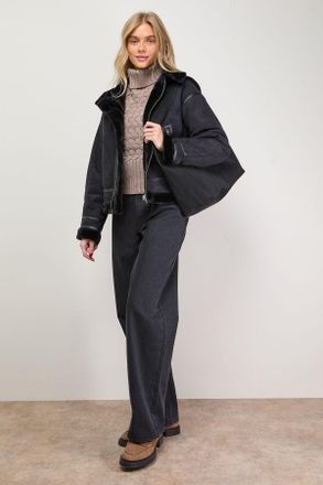 Oasis Womens Zip Through Faux Leather Short Aviator Jacket - Black - Size 16 UK