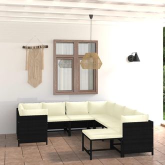 vidaXL Set De Muebles De Jard&iacute;n 9 Pzas Y Cojines Rat&aacute;n Sint&eacute;tico Negro Vidaxl