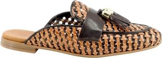 Frau Geweven Mules met Kwastjes - Dames - Slip ons - Bruin - 37 EU - Leer - Schoenen