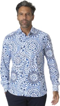Orian Wit overhemd met blauwe motieven - Heren - Casual Overhemden - Blauw - 3XL - Nylon - Overhemden
