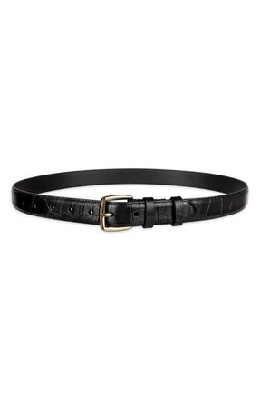 Cole Haan Feather Edge Leather Belt in Black Croc at Nordstrom, Size Medium