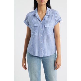 Beach Lunch Lounge Brianna Stripe Cotton Blend Button-Up Shirt in Dell Blue at Nordstrom, Size X-Large