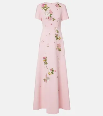 Carolina Herrera Floral embroidered cr&ecirc;pe gown