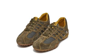 Geox Schn&uuml;rschuh GEOX U SNAKE ORIGINAL, Herren, Gr. 39, gr&uuml;n (khaki, grau), Leder, Textil, Schuhe Schn&uuml;rschuh, Schn&uuml;rschuh, Freizeitschuh, Trekking Sneaker
