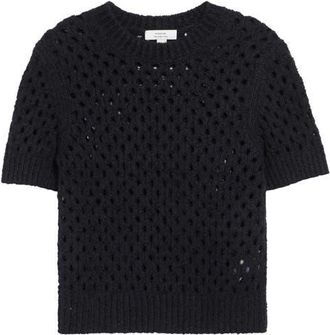 Vince Boxy Honeycomb Knit Short Sleeve Sweater in Black at Nordstrom, Size Xx-Small